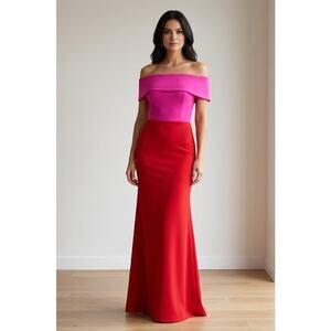 Betsy & Adam Pink/Red Off the Shoulder Long Formal Gown Dress, size 6